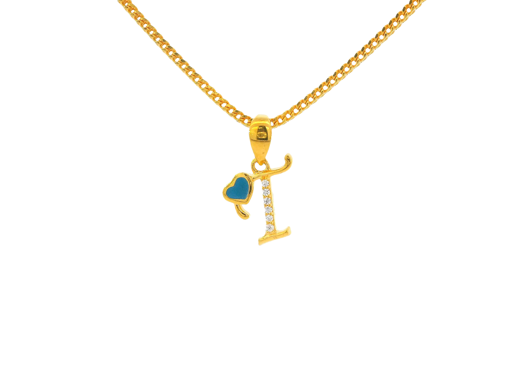 22K Yellow Gold Initial “T” Pendant with Cubic Zirconia