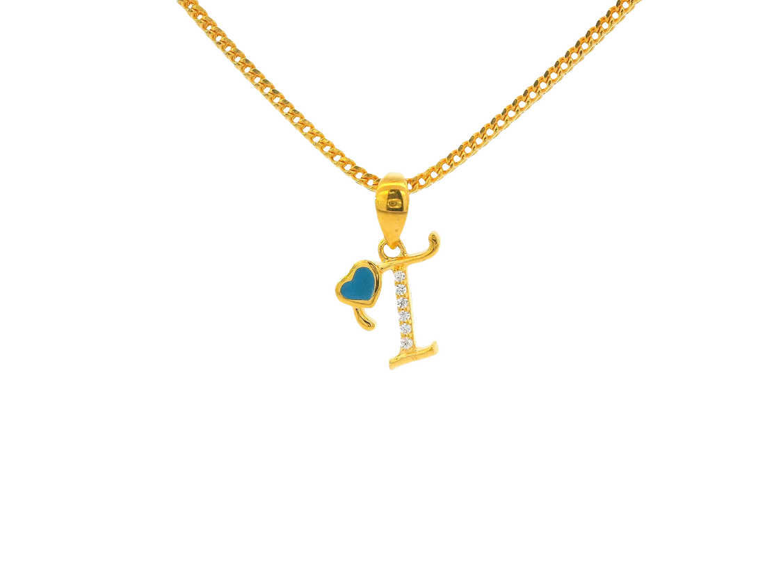 22K Yellow Gold Initial “T” Pendant with Cubic Zirconia