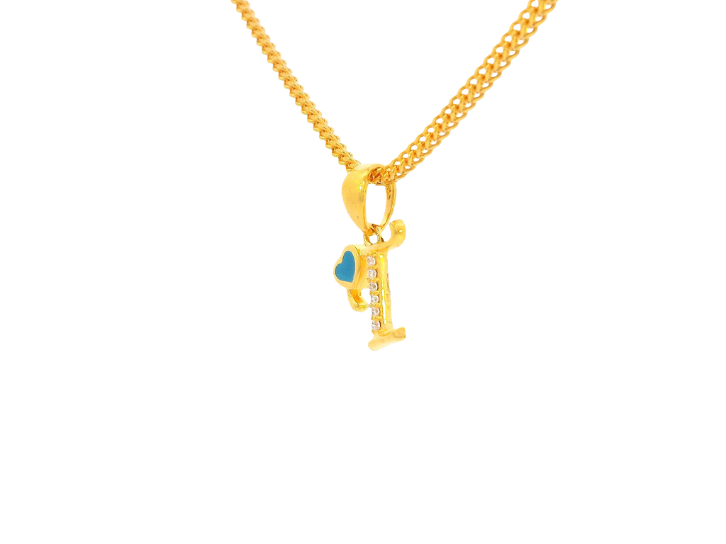 22K Yellow Gold Initial “T” Pendant with Cubic Zirconia