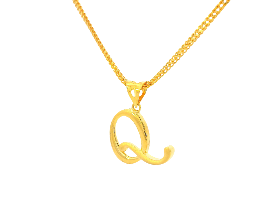 22K Yellow Gold Initial “Q” Pendant