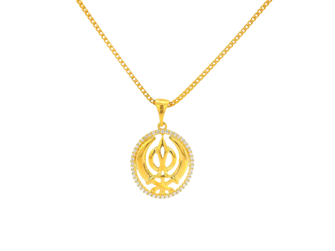 22K Yellow &amp; White Gold Khanda Pendant