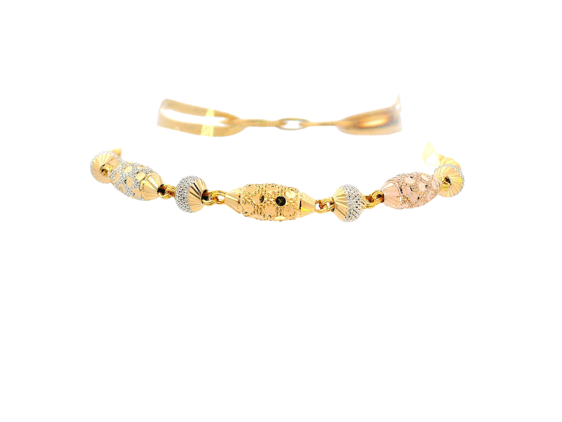 22K Tri-Color Gold Ladies Bracelet with Lobster Lock