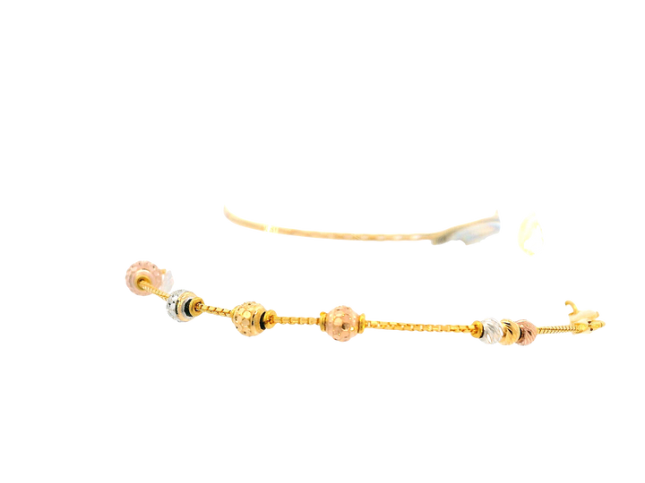 22K Tri-Color Gold Ladies Bracelet  with Lobster Lock