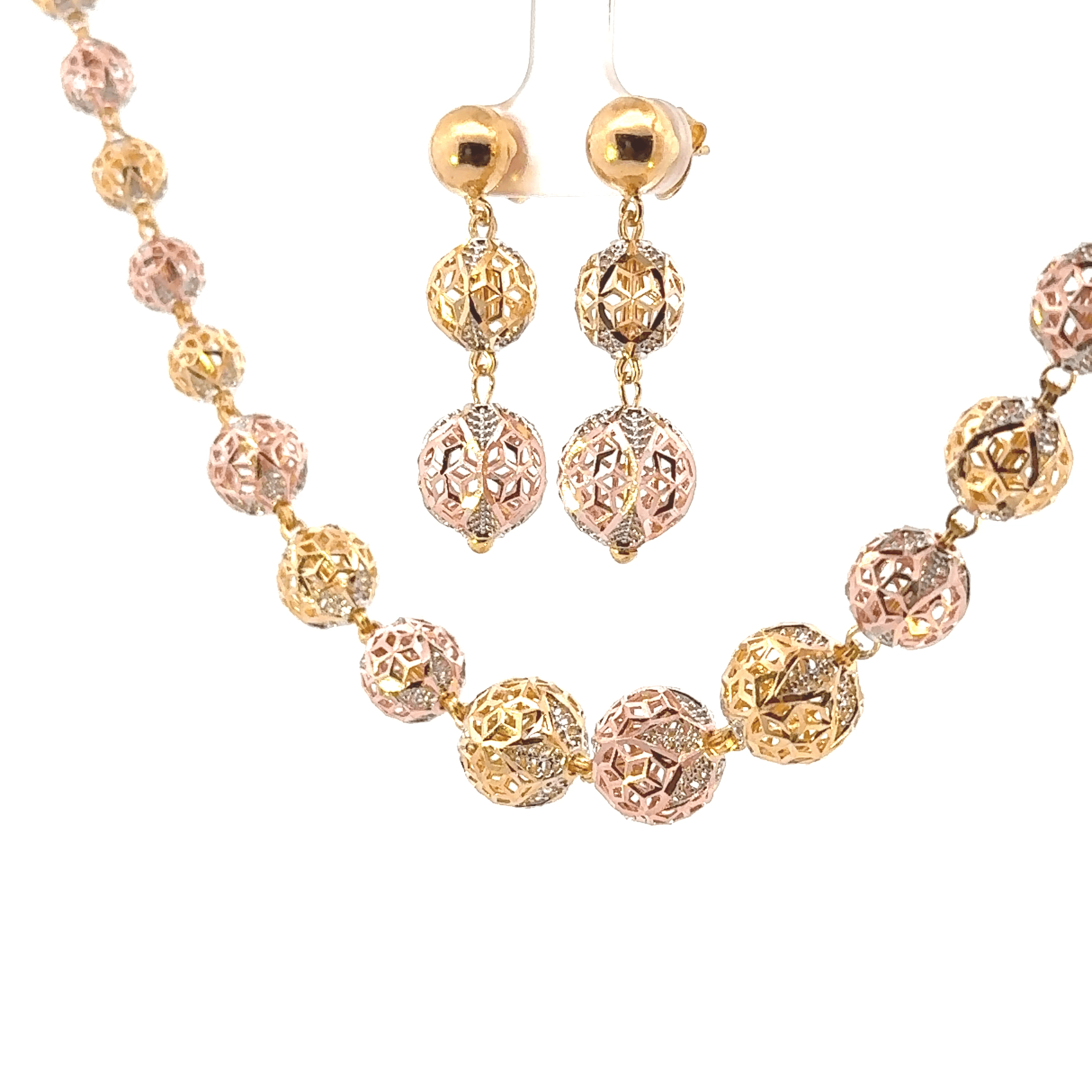 22K Tri-Color Gold Necklace with Lobster Lock