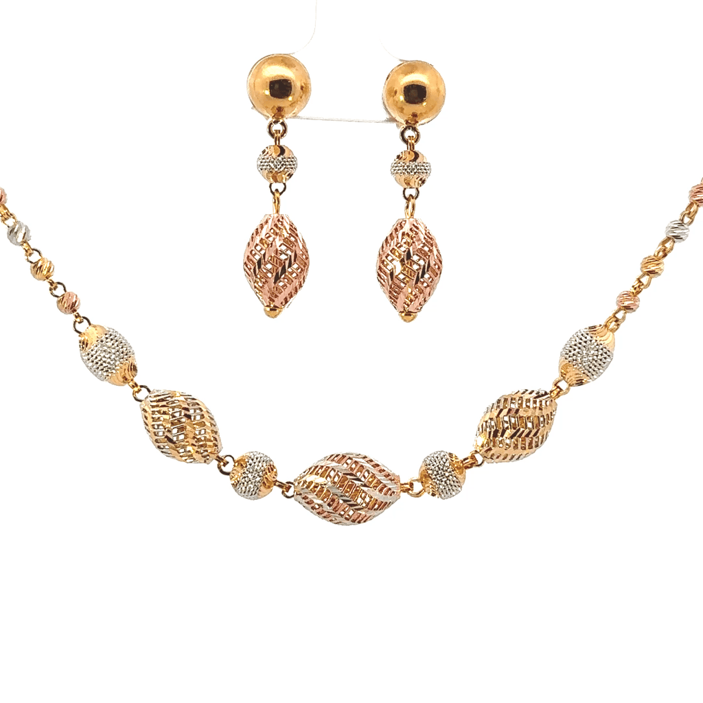 22K Tri-Color Gold Necklace with Lobster Lock
