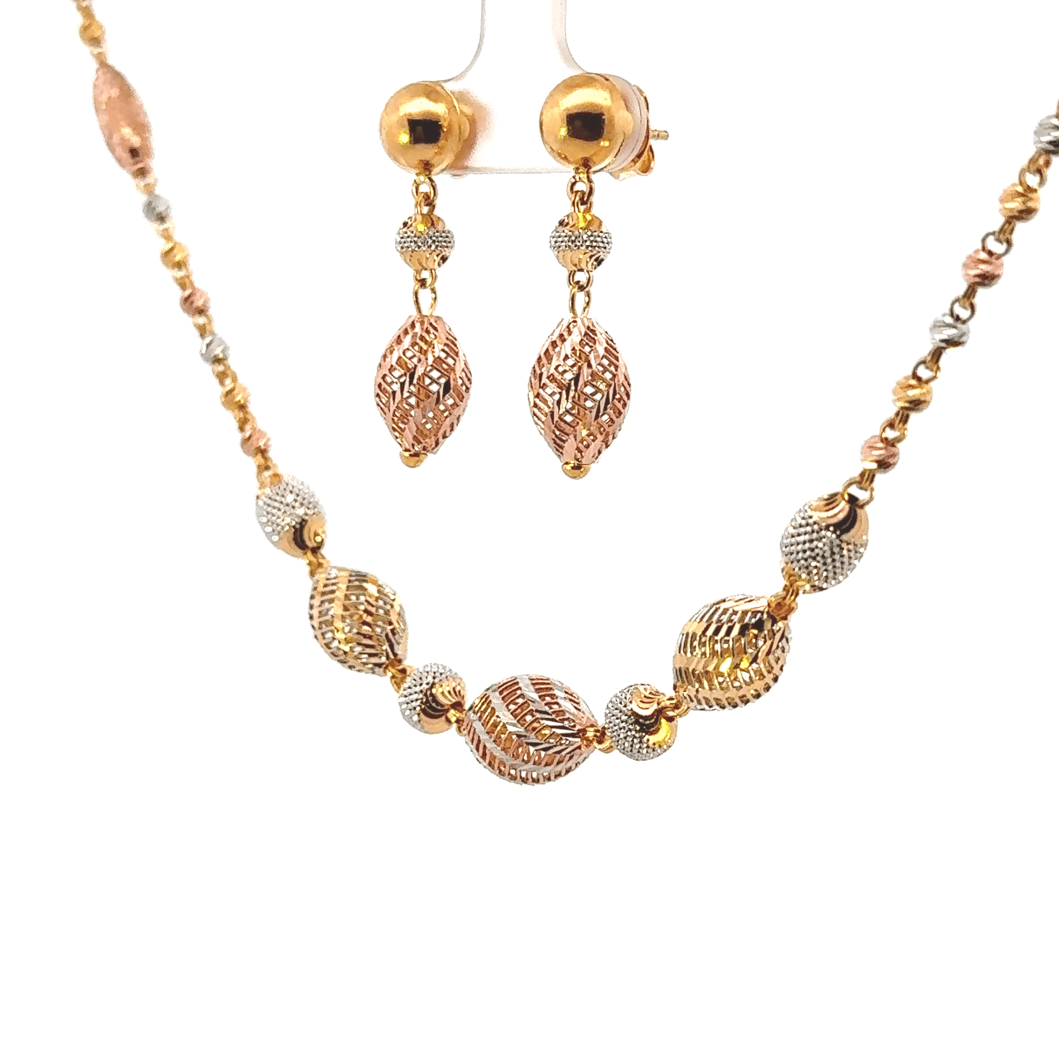 22K Tri-Color Gold Necklace with Lobster Lock