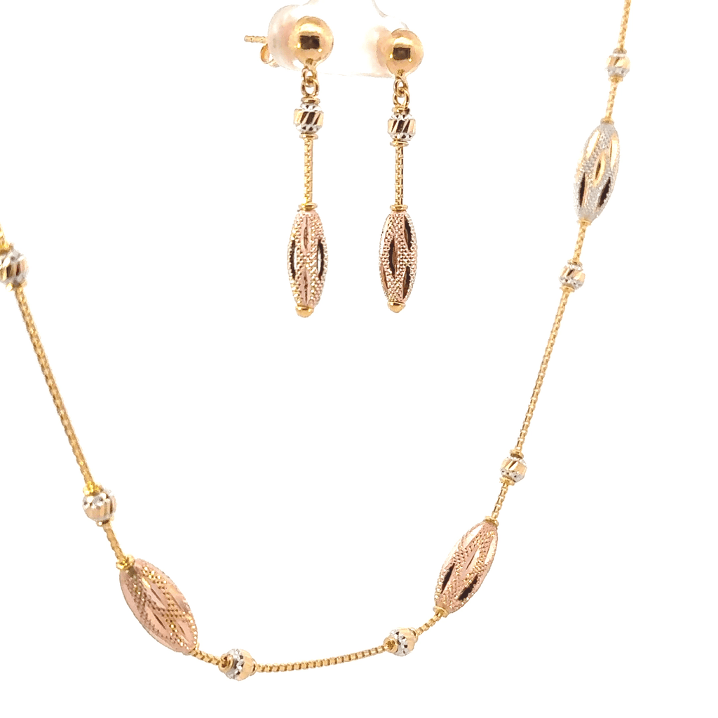 22K Tri-Color Gold Necklace with Lobster Lock