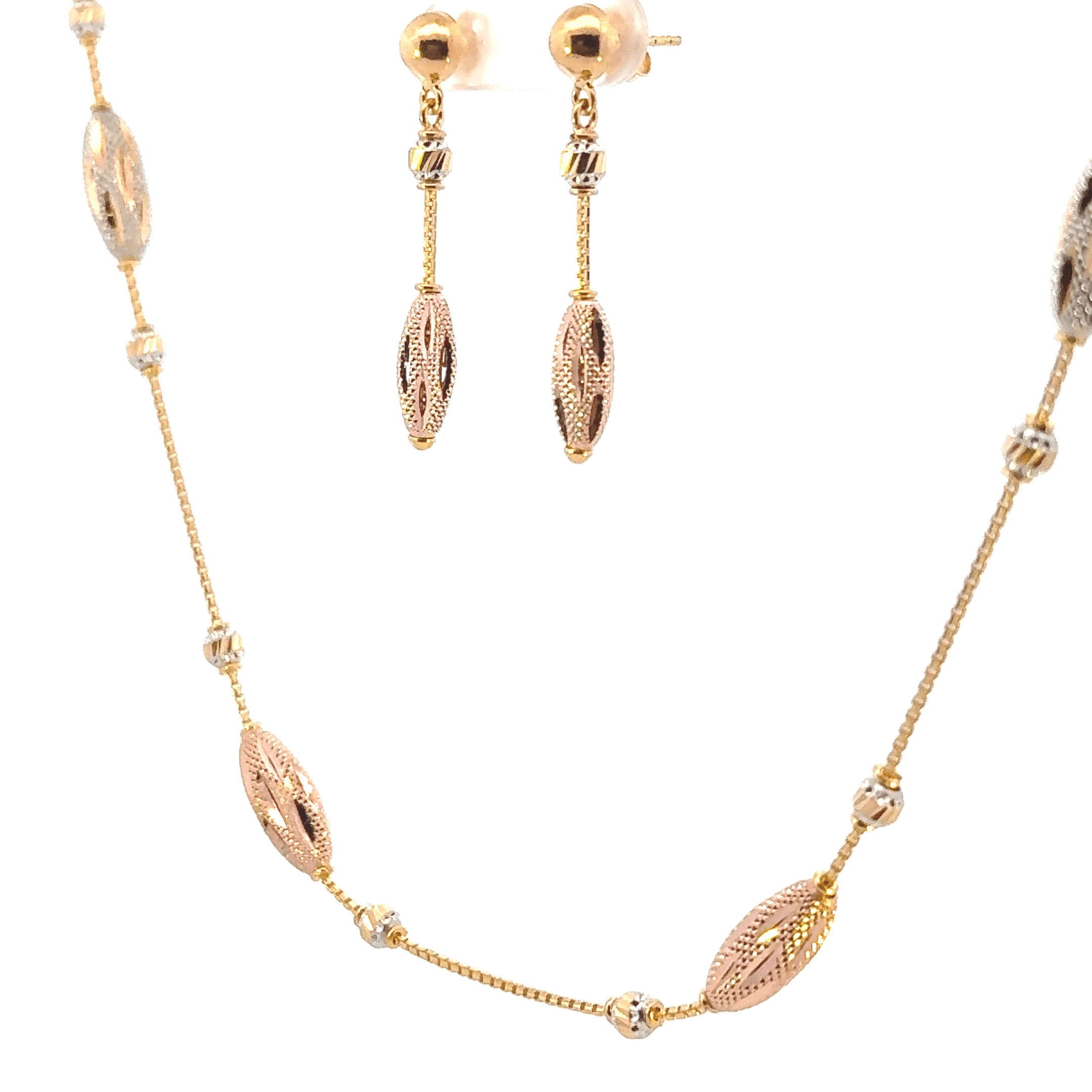 22K Tri-Color Gold Necklace with Lobster Lock