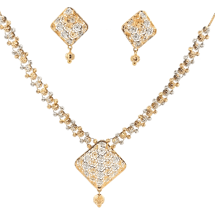 22K Yellow &amp; White Gold Necklace with Lobster Lock