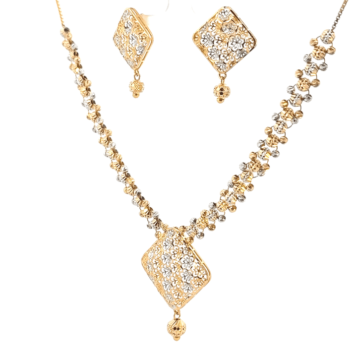22K Yellow &amp; White Gold Necklace with Lobster Lock