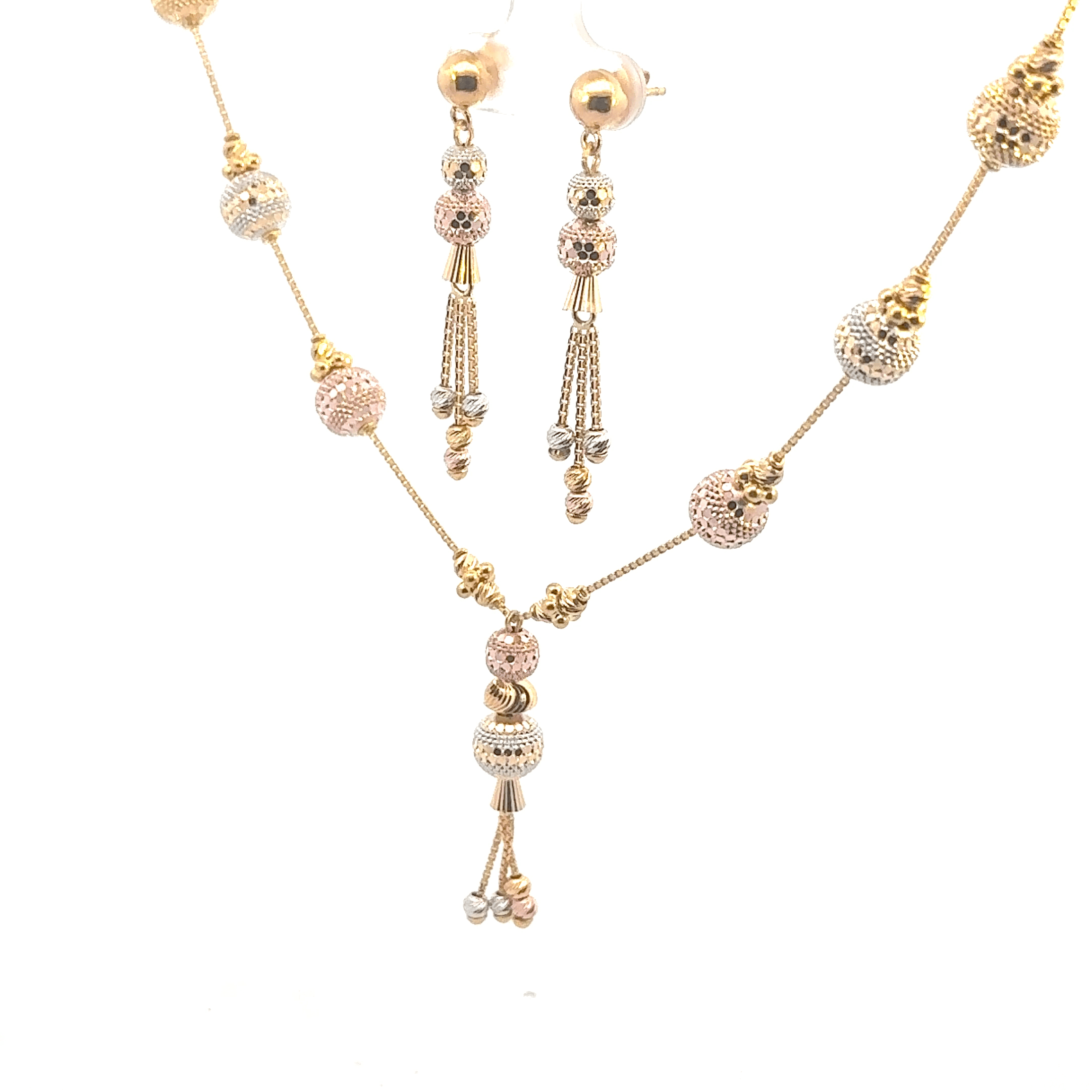 22K Tri-Color Gold Necklace with Lobster Lock