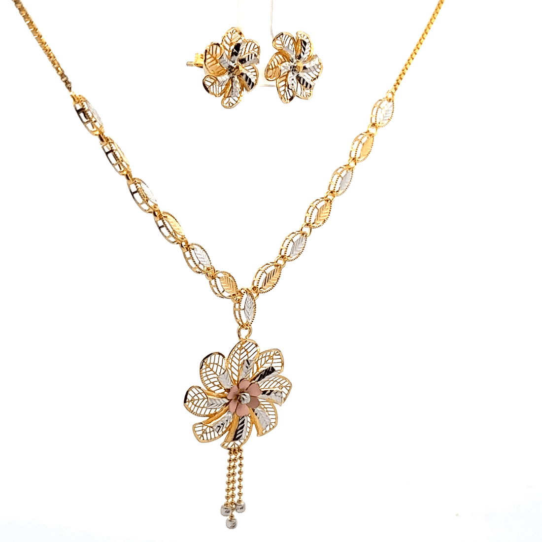 22K Tri-Color Gold Chain Set with Lobster Lock