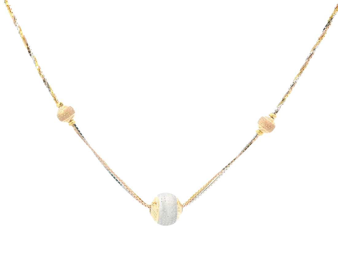 22K Tri-Color Gold Chain – Yellow, White &amp; Rose Gold with Lobster Lock