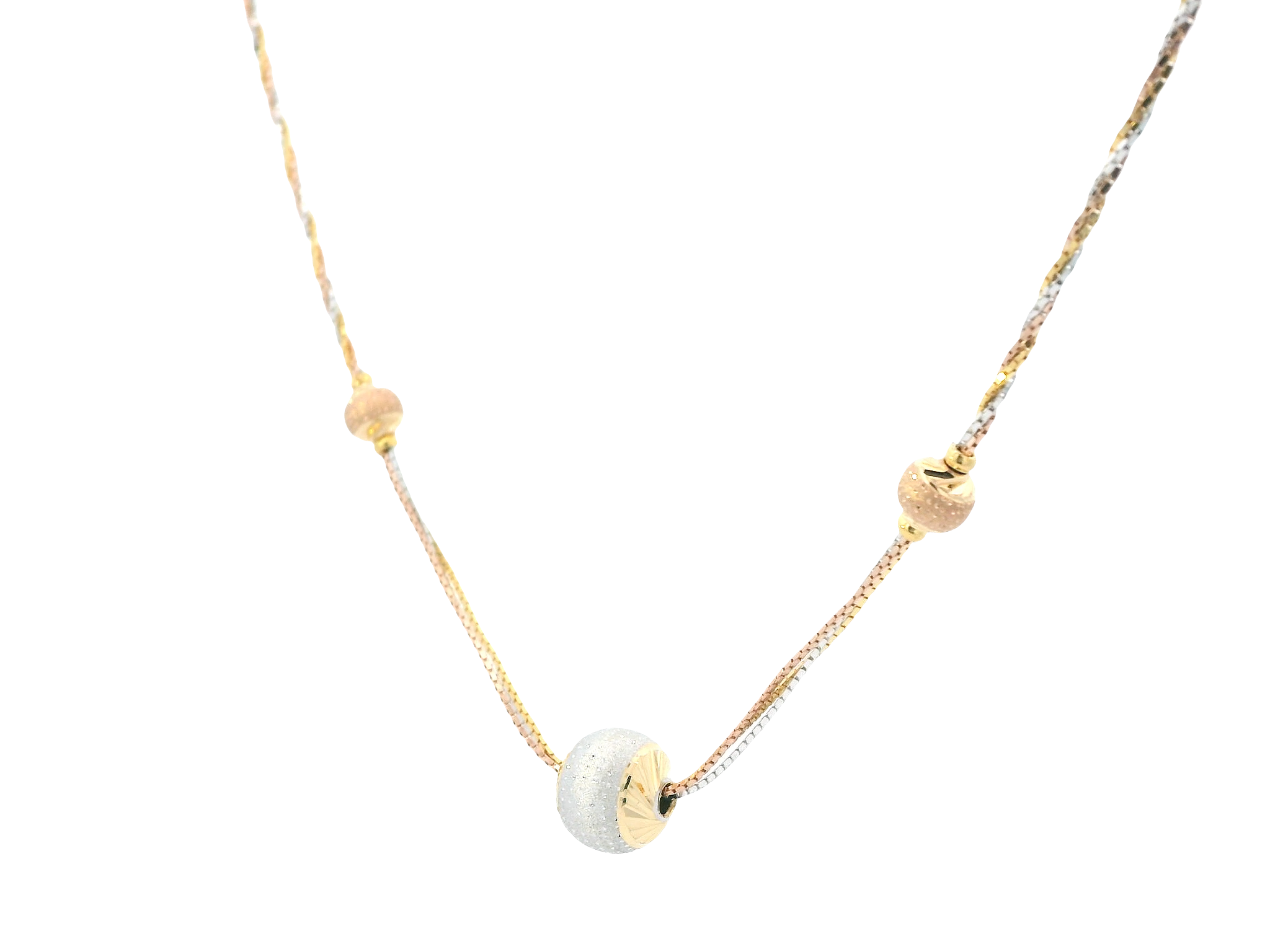 22K Tri-Color Gold Chain – Yellow, White &amp; Rose Gold with Lobster Lock