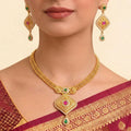 22K Layered Yellow Gold Ruby Cabochon Double Strand Necklace