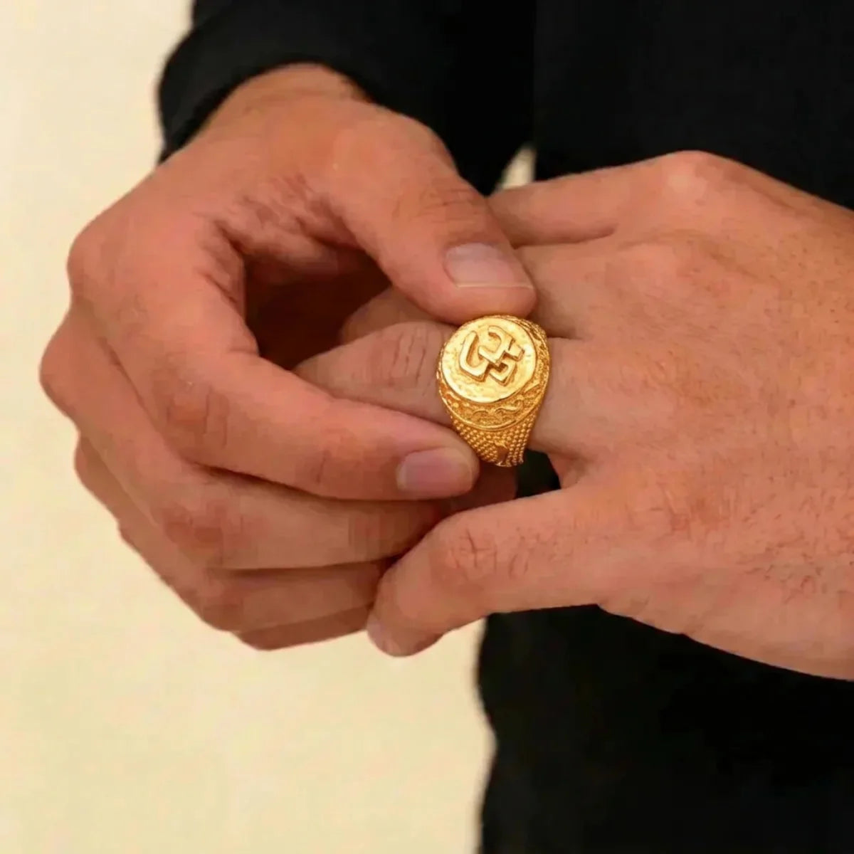22K Yellow Gold Om Men’s Ring | Classic Spiritual Gold Band