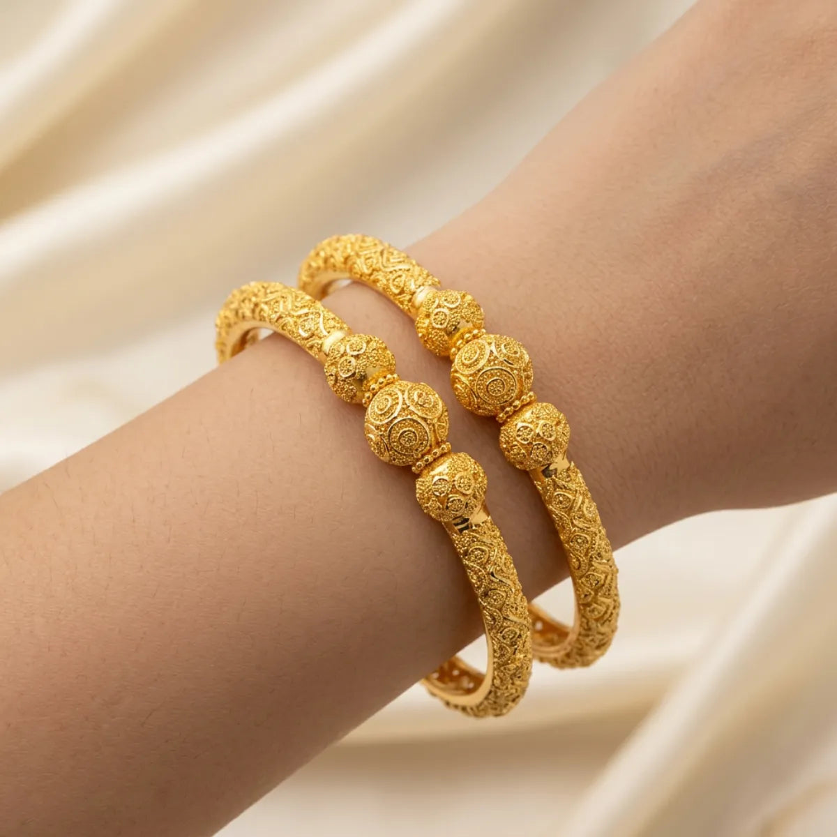 22K Polished Yellow Gold Bangles – 42.2g (Set of 2)