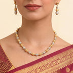 22K Elegant Yellow Gold Round Bead Necklace with Brilliant Round Diamond