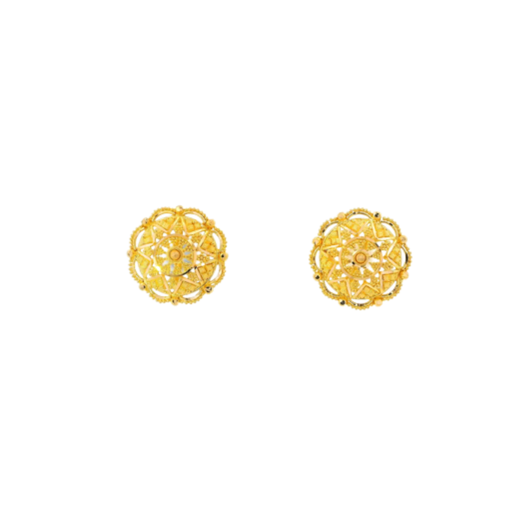22K Yellow Gold Traditional Stud Earrings | Heavy Premium Polished Tops