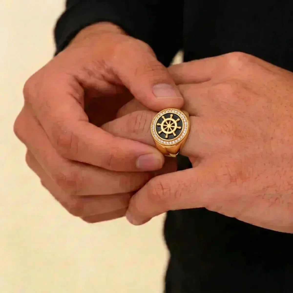 21K Yellow Gold CZ Men’s Ring | Elegant Stone Designer Band