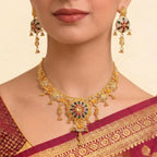 22K Elegant Double Layered Yellow Gold Bar Pendant Necklace
