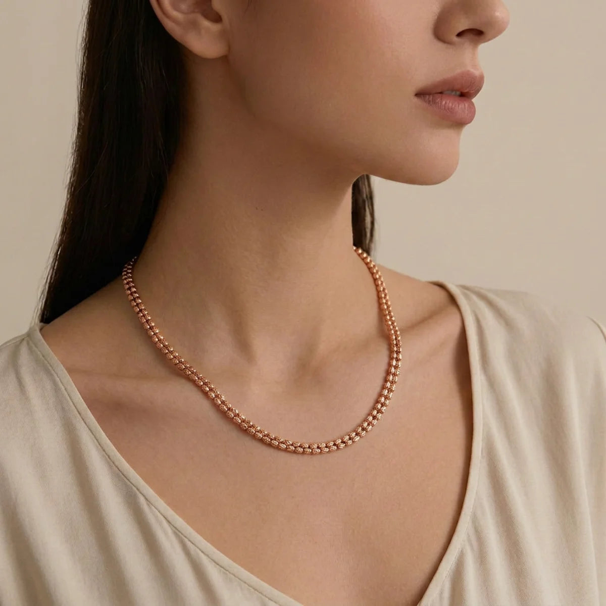 22K Rose Gold Necklace with Intricate Detailing