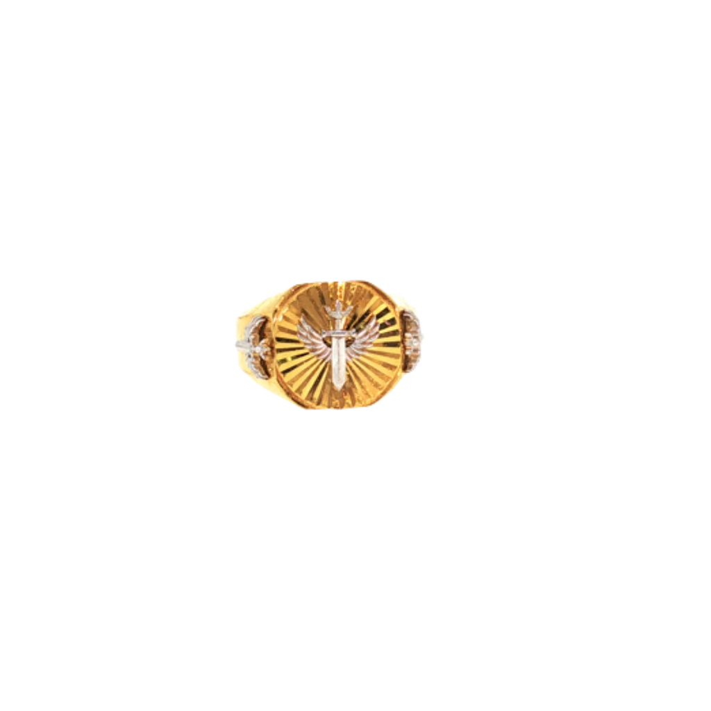 22K Two-Tone Gold Cross Men’s Ring | Elegant Religious Designer Band