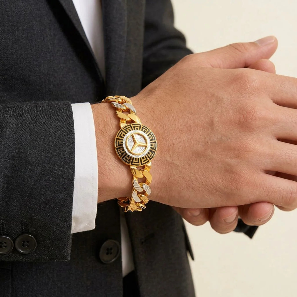22K Yellow and White Gold Bracelet with Greek Key Design and S-Lock Closure