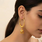 22K Yellow Gold Hoop Earrings with Elegant Beads and Hanging Charms