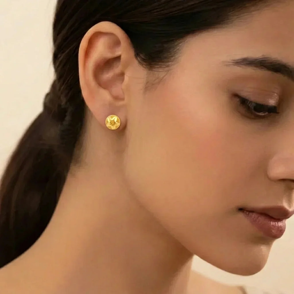 22K Yellow Gold Fancy Stud Earrings | Lightweight Polished Tops