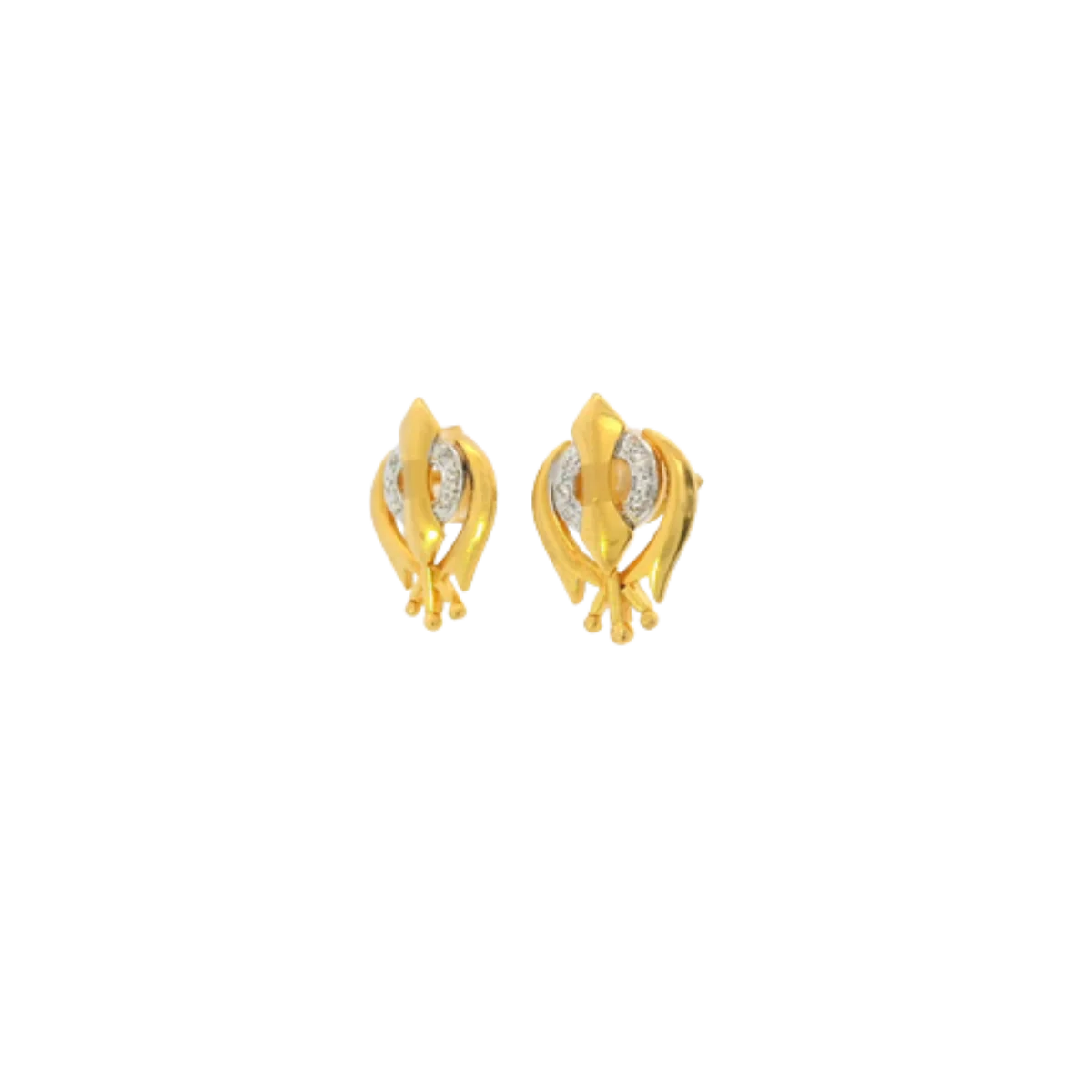 22K Yellow Gold Sikh Style CZ Stud Earrings | Traditional Polished Tops