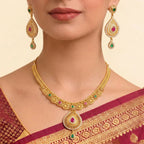 22K Layered Yellow Gold Pear-Shaped Ruby Cabochon Necklace