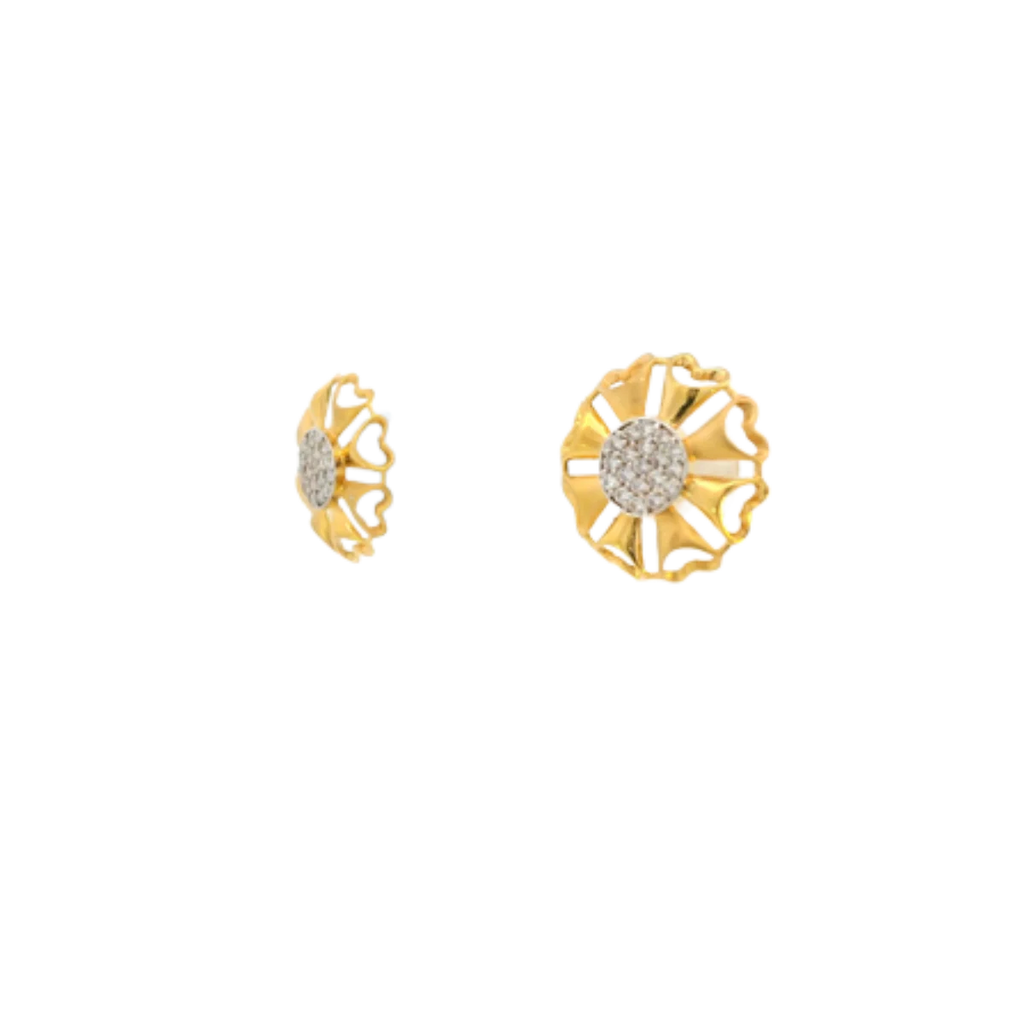 22K Yellow Gold CZ Stud Earrings | Elegant Stone Tops