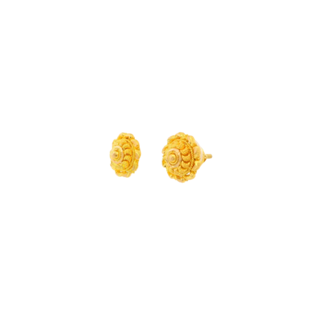 22K Yellow Gold Traditional Stud Earrings | Lightweight Polished Tops