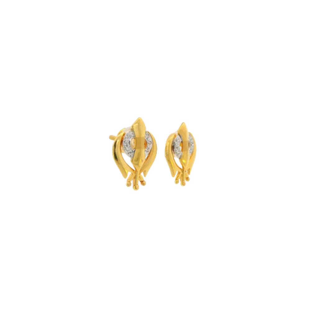 22K Yellow Gold Sikh Style CZ Stud Earrings | Traditional Polished Tops