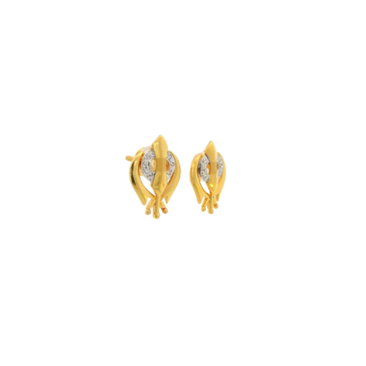 22K Yellow Gold Sikh Style CZ Stud Earrings | Traditional Polished Tops
