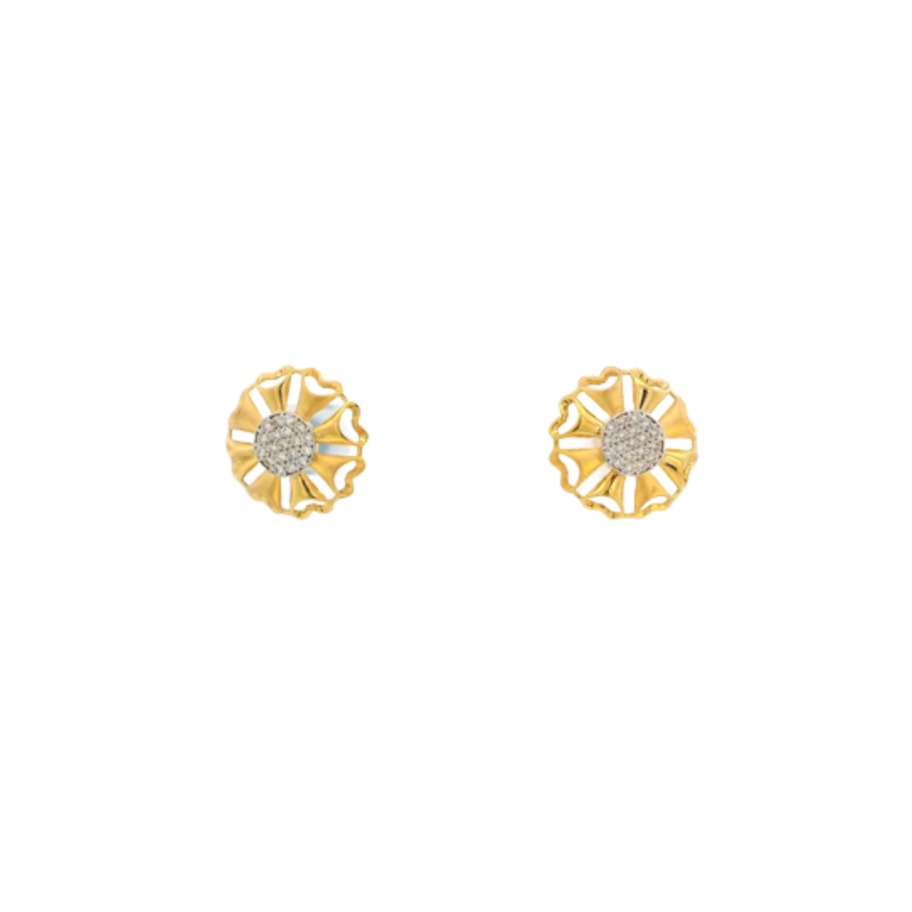22K Yellow Gold CZ Stud Earrings | Elegant Stone Tops