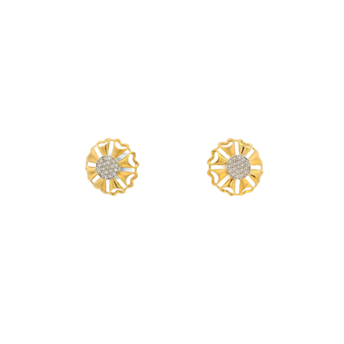 22K Yellow Gold CZ Stud Earrings | Elegant Stone Tops