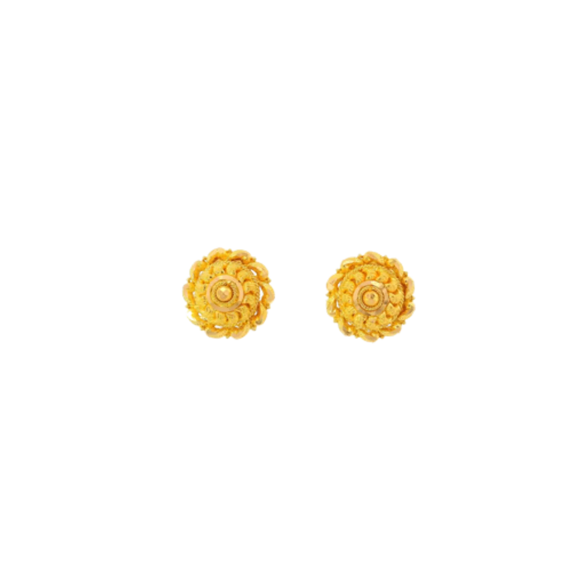 22K Yellow Gold Traditional Stud Earrings | Lightweight Polished Tops