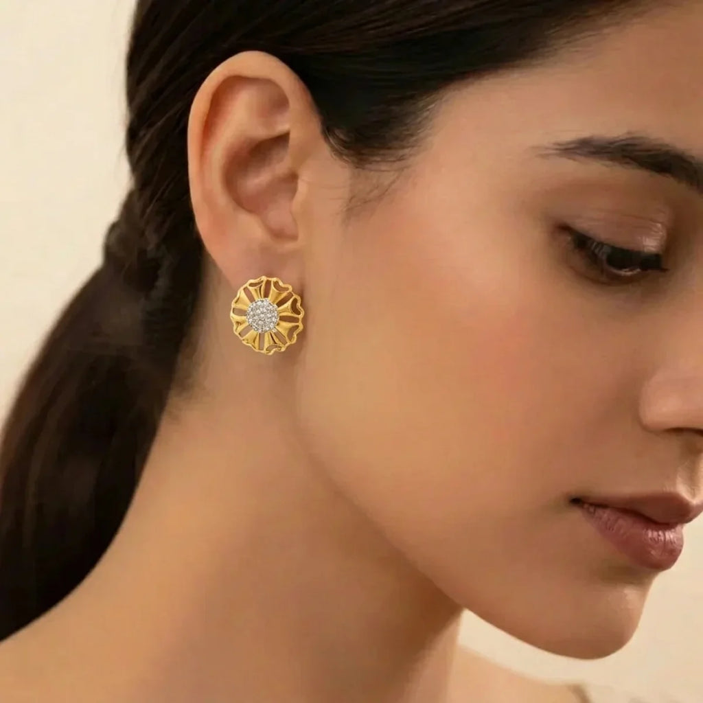 22K Yellow Gold CZ Stud Earrings | Elegant Stone Tops