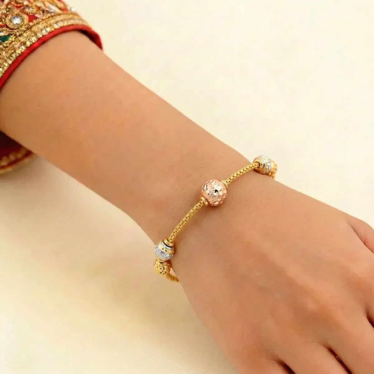 22K Tri-Color Gold Ladies Bracelet with Lobster Lock