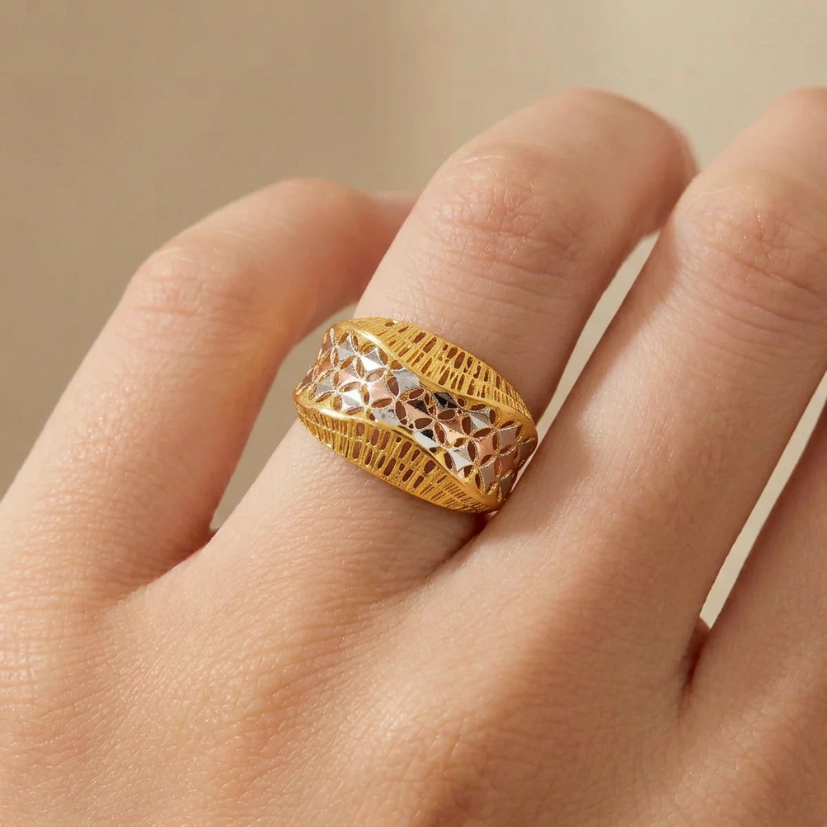 22K Tri-Color Gold Ring
