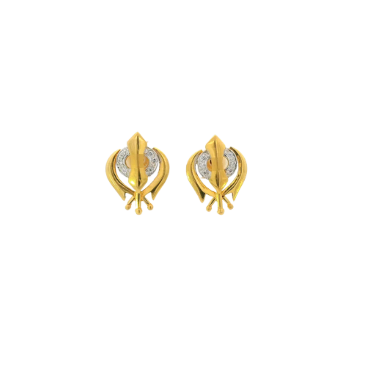 22K Yellow Gold Sikh Style CZ Stud Earrings | Traditional Polished Tops