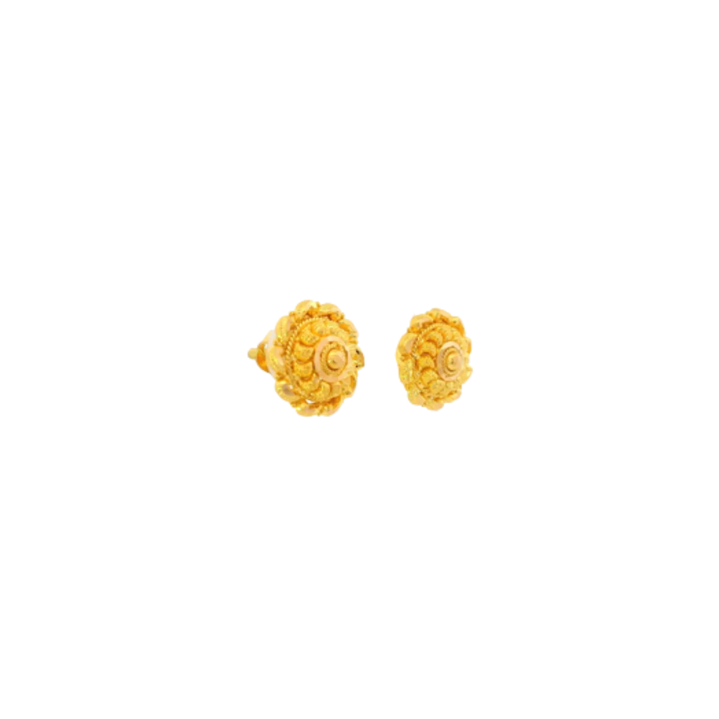 22K Yellow Gold Traditional Stud Earrings | Lightweight Polished Tops