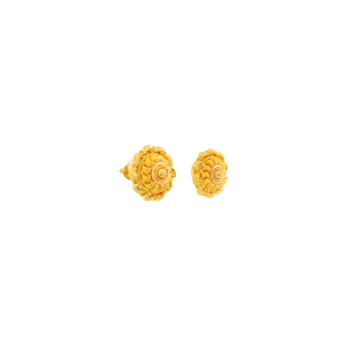 22K Yellow Gold Traditional Stud Earrings | Lightweight Polished Tops