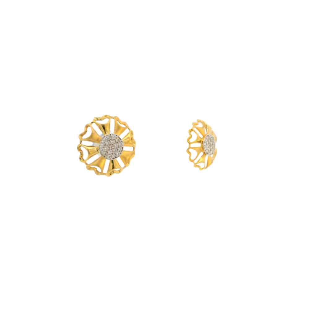22K Yellow Gold CZ Stud Earrings | Elegant Stone Tops