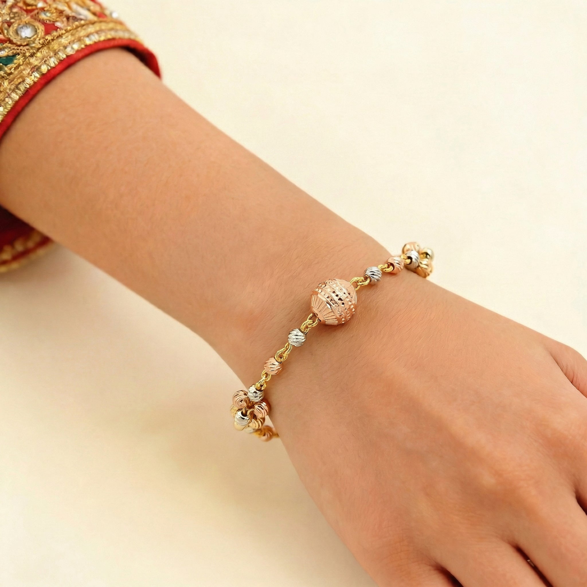 22K Tri-Color Gold Ladies Bracelet with Lobster Lock