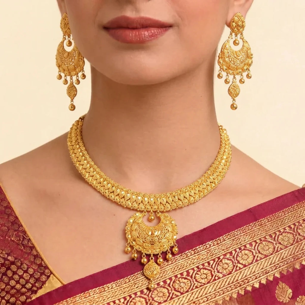 22K Classic Braided Yellow Gold Mesh Choker Necklace