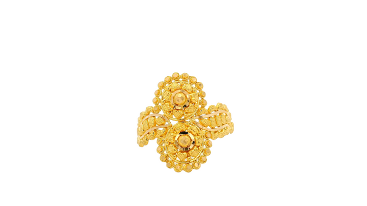 22k Yellow Gold Floral Double Circle Ring