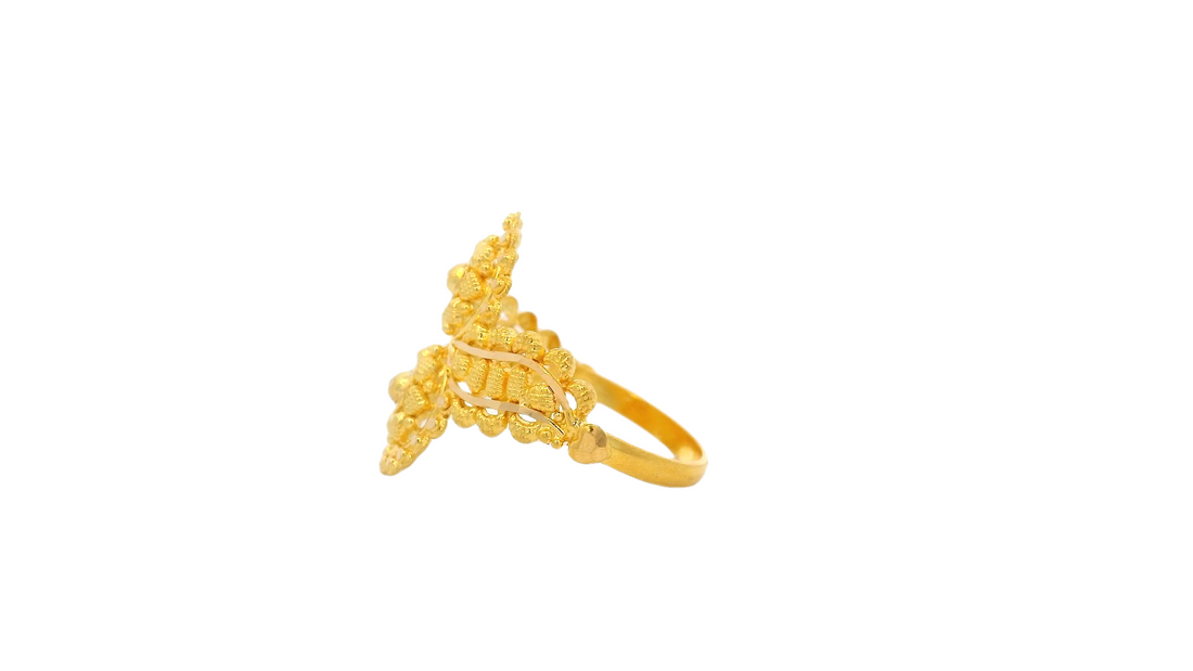 22k Yellow Gold Floral Double Circle Ring